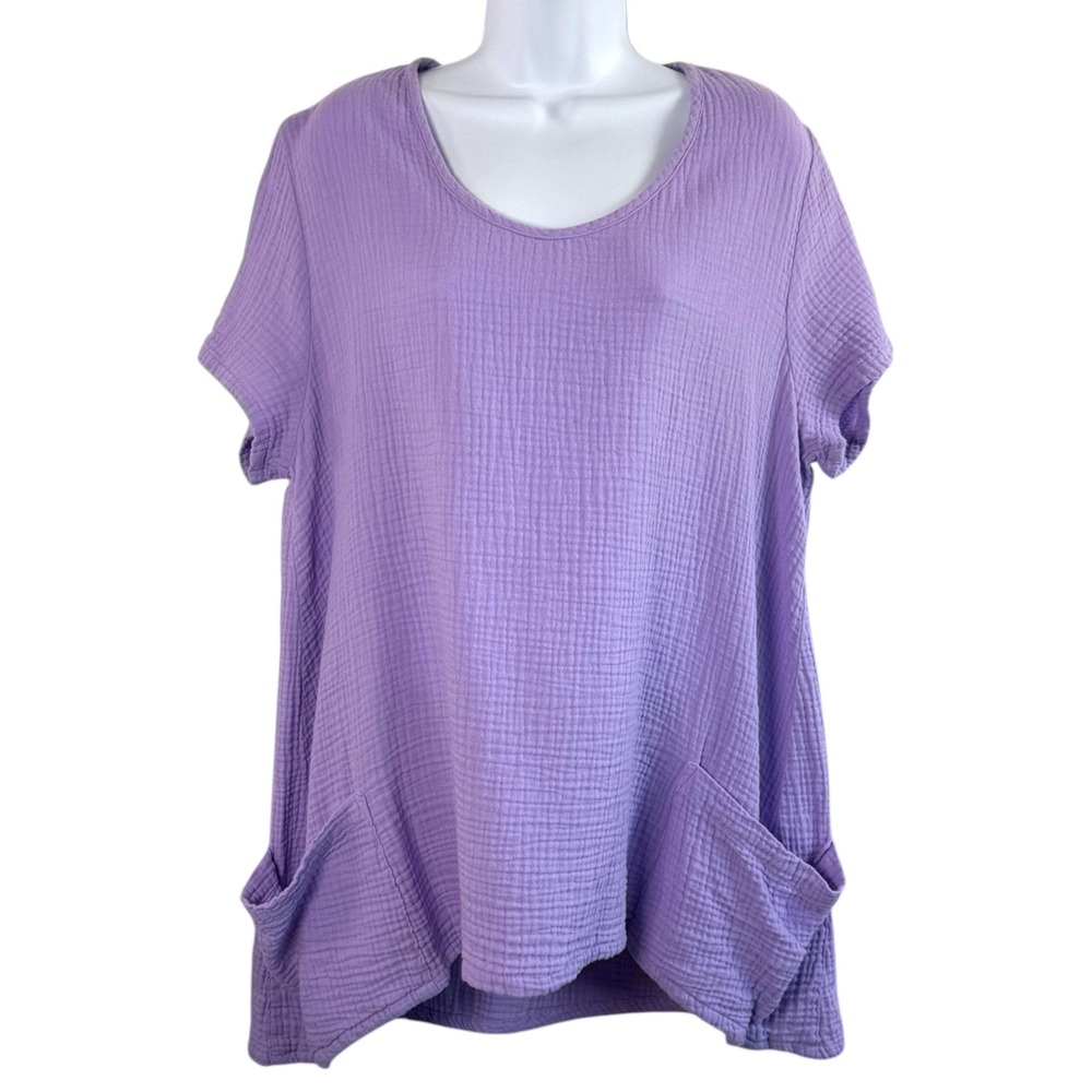 Et Lois Womens Tunic Top Sz M Purple Gauze Oversized Boho Cottage Pockets Lagom